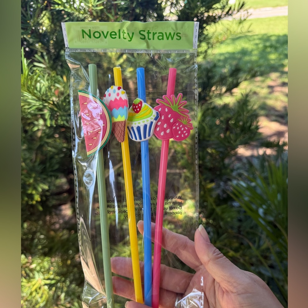 Novelty Reusable Straw 4 Pack w/fun decorative snack charms 🆕